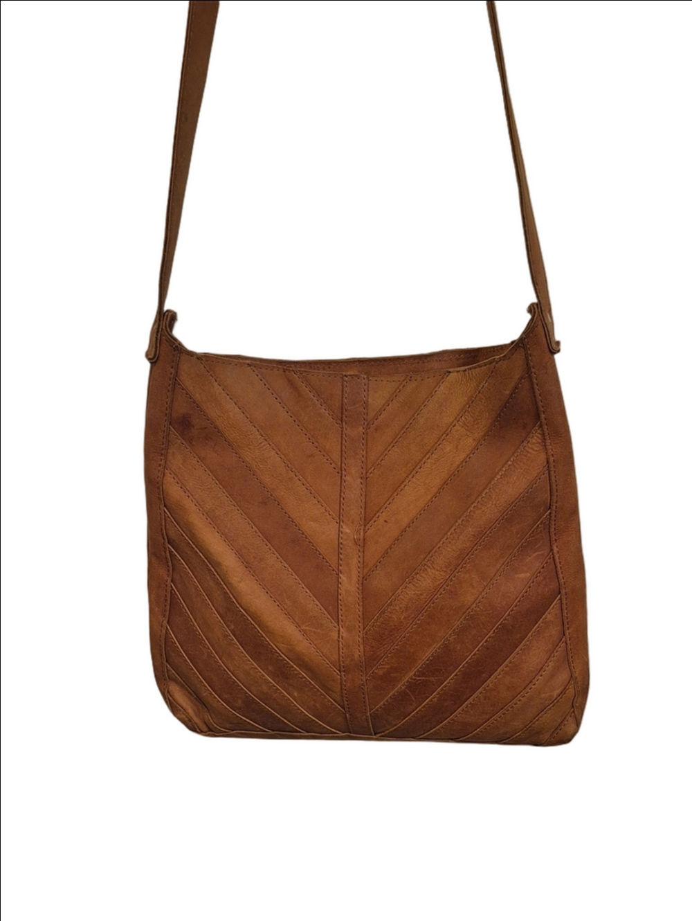 Magnolia Joanna's Favorite Chevron Leather Crossbody Bag In Brown Leather